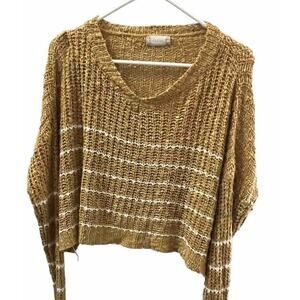 Altar’d State Size Large Mustard Striped bohemian BOHO Cropped Sweater y2k